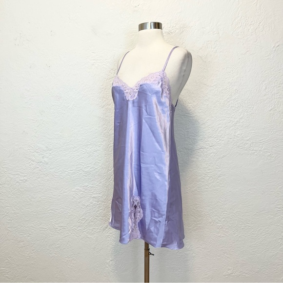 Vintage 90s Y2K Slip Dress Lingerie Satin Lace Purple Warners Intimates Medium M - Picture 4 of 10